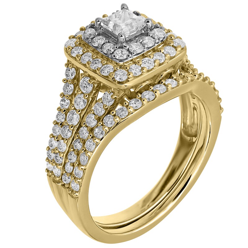Main Image 2 of 1-1/2 CT. T.W. Princess-Cut Diamond Double Frame Multi-Row Bridal Set in 10K Gold
