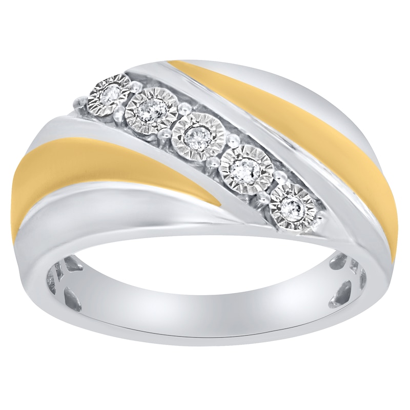 Main Image 1 of 1/10 CT. T.W. Diamond Five Stone Slant Wedding Band in Sterling Silver with 14K Gold Plate