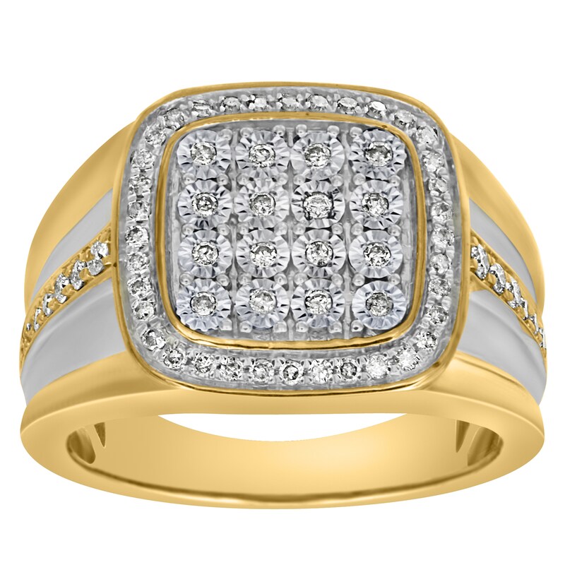 Main Image 1 of 1/2 CT. T.W. Composite Diamond Square Frame Ring in Sterling Silver with 14K Gold Plate - Size 10