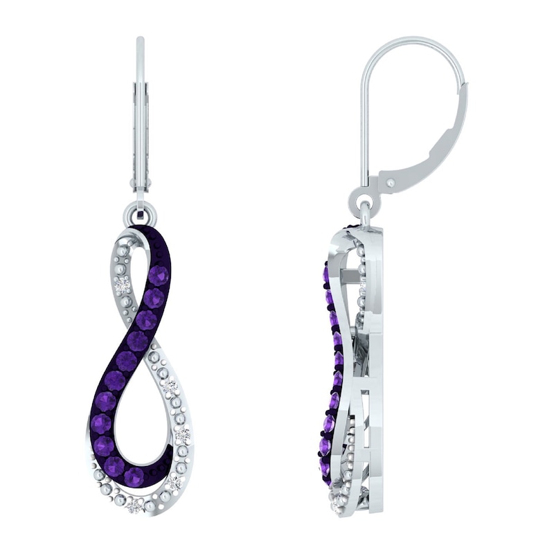 1/3 CT. T.W. Enhanced Purple and White Diamond Infinity Drop Earrings in 10K White Gold