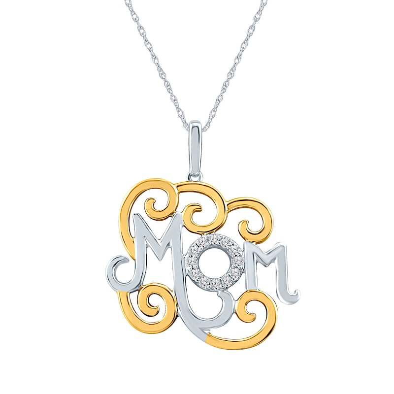 Main Image 1 of 1/10 CT. T.W. Diamond "MOM" Pendant in Sterling Silver with 14K Gold Plate