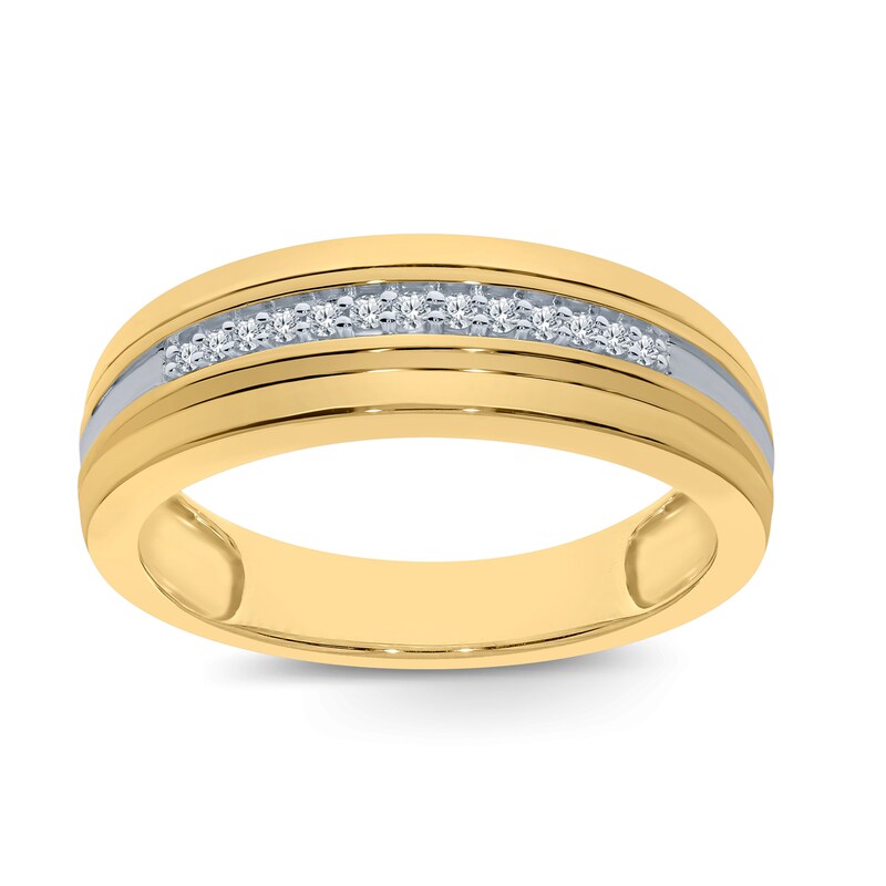 Men's 1/10 CT. T.W. Diamond Wedding Band in Sterling Silver with 14K Gold Plate