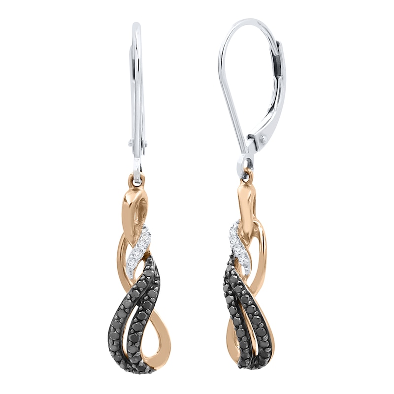 1/4 CT. T.W. Enhanced Black and White Diamond Swirl Double Row Drop Earrings in 10K Two-Tone Gold