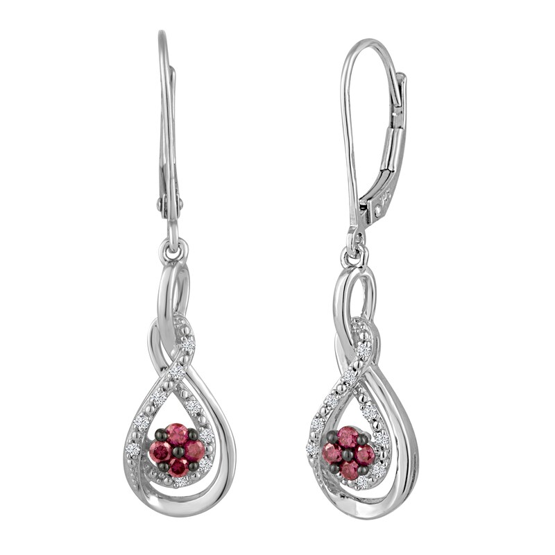 Main Image 1 of 1/4 CT. T.W. Composite Enhanced Purple and White Diamond Pear-Shaped Drop Earrings in Sterling Silver