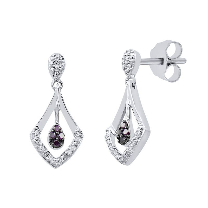 Main Image 1 of 1/4 CT. T.W. Composite Enhanced Purple and White Diamond Kite-Shaped Drop Earrings in Sterling Silver