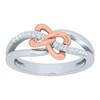 Thumbnail Image 1 of 1/10 CT. T.W. Diamond Pretzel Knot Crossover Ring in Sterling Silver and 10K Rose Gold – Size 7