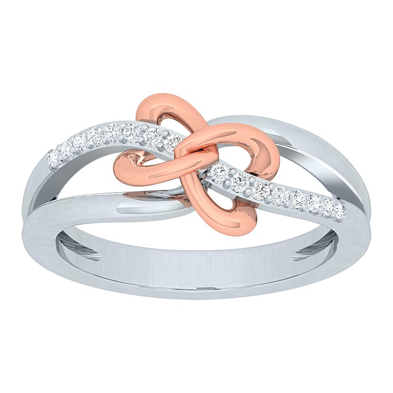 Main Image 1 of 1/10 CT. T.W. Diamond Pretzel Knot Crossover Ring in Sterling Silver and 10K Rose Gold – Size 7