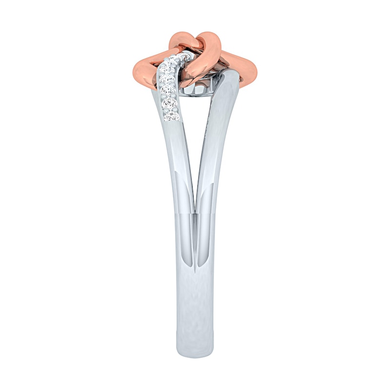 Main Image 3 of 1/10 CT. T.W. Diamond Pretzel Knot Crossover Ring in Sterling Silver and 10K Rose Gold – Size 7