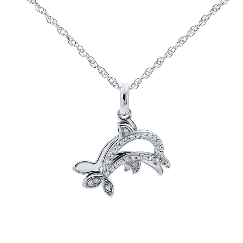Main Image 1 of 1/10 CT. T.W. Diamond Dolphin Outline Pendant in Sterling Silver