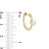 Thumbnail Image 3 of 4.0mm Freshwater Cultured Pearl and Beaded Hoop Earrings in 10K Gold