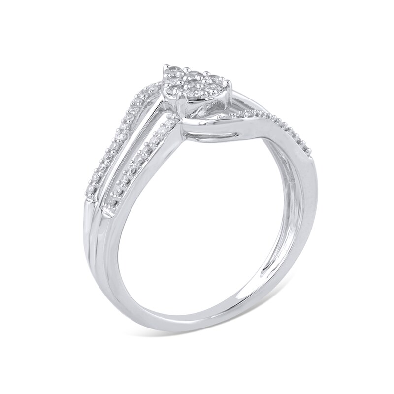 Main Image 2 of 1/4 CT. T.W. Pear-Shaped Composite Diamond Bypass Split Shank Ring in Sterling Silver – Size 7