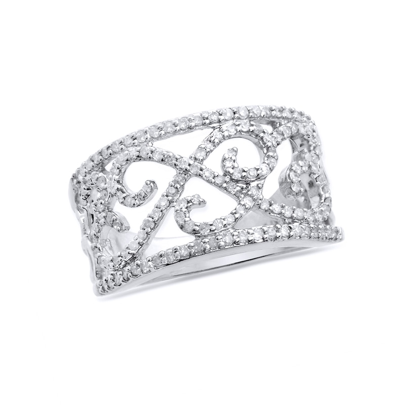 Main Image 1 of 5/8 CT. T.W. Diamond Open Filigree Ring in Sterling Silver – Size 7