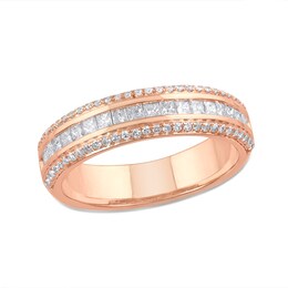 5/8 CT. T.W. Princess-Cut and Round Diamond Triple Row Anniversary Band in 14K Rose Gold