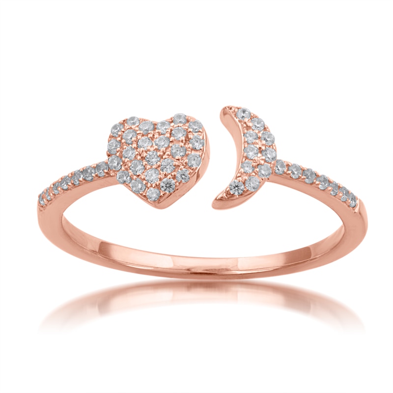 Main Image 1 of 1/5 CT. T.W. Diamond Heart and Crescent Moon Open Ring in 10K Rose Gold