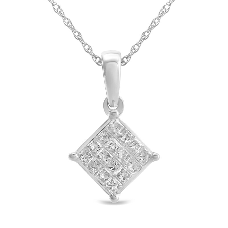Main Image 1 of 1/5 CT. T.W. Composite Princess-Cut Diamond Tilted Square Pendant in 10K White Gold