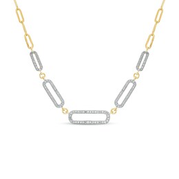 Diamond Accent Paperclip Necklace in Sterling Silver with 18K Gold Plate – 19&quot;