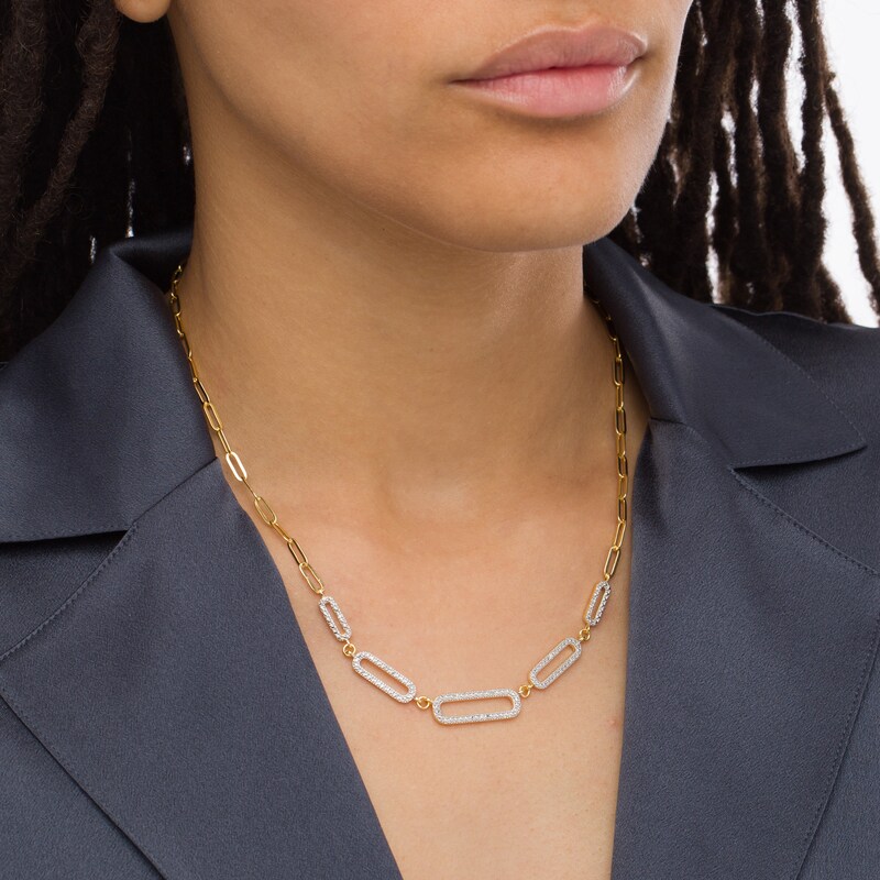 Main Image 2 of Diamond Accent Paper Clip Necklace in Sterling Silver with 18K Gold Plate – 19"