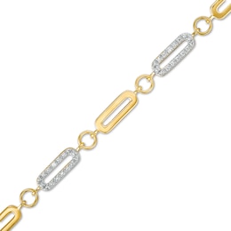 Diamond Accent Alternating Paperclip Bracelet in Sterling Silver with 18K Gold Plate – 8.0&quot;