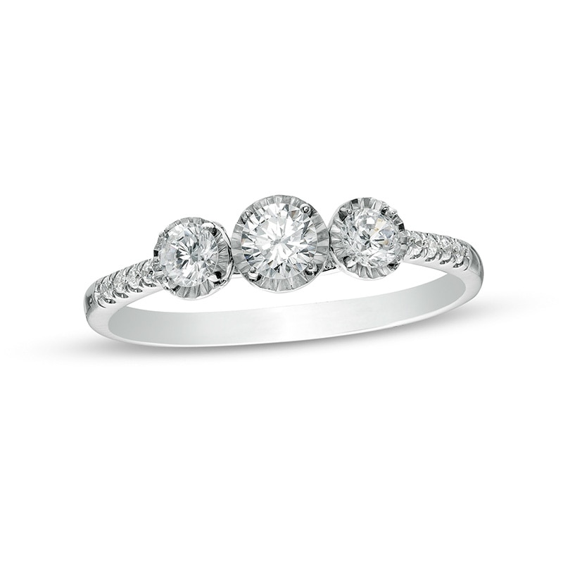 Main Image 1 of 1/2 CT. T.W. Diamond Past Present Future® Engagement Ring in 10K White Gold
