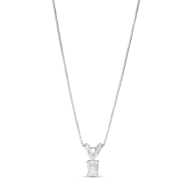 Main Image 1 of 1/3 CT. Certified Emerald-Cut Diamond Solitaire Pendant in 14K White Gold (I/SI2)