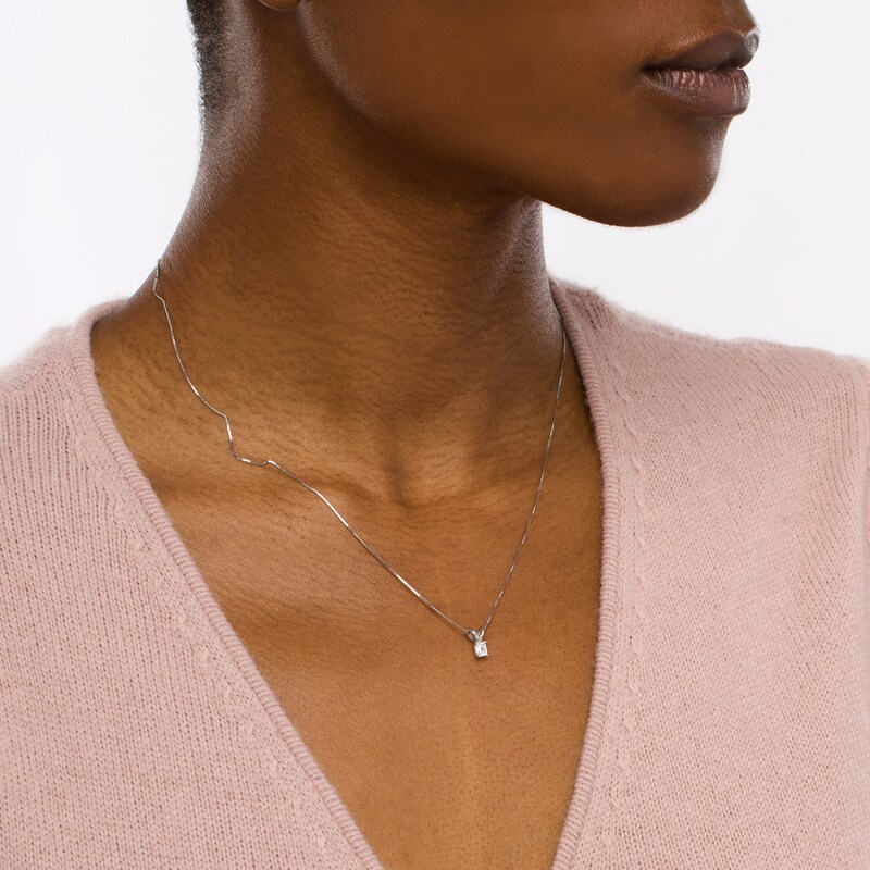 Main Image 2 of 1/3 CT. Certified Emerald-Cut Diamond Solitaire Pendant in 14K White Gold (I/SI2)