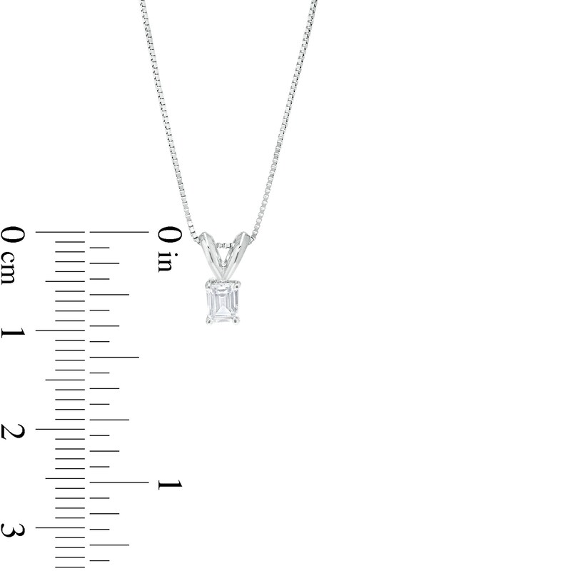 Main Image 3 of 1/3 CT. Certified Emerald-Cut Diamond Solitaire Pendant in 14K White Gold (I/SI2)