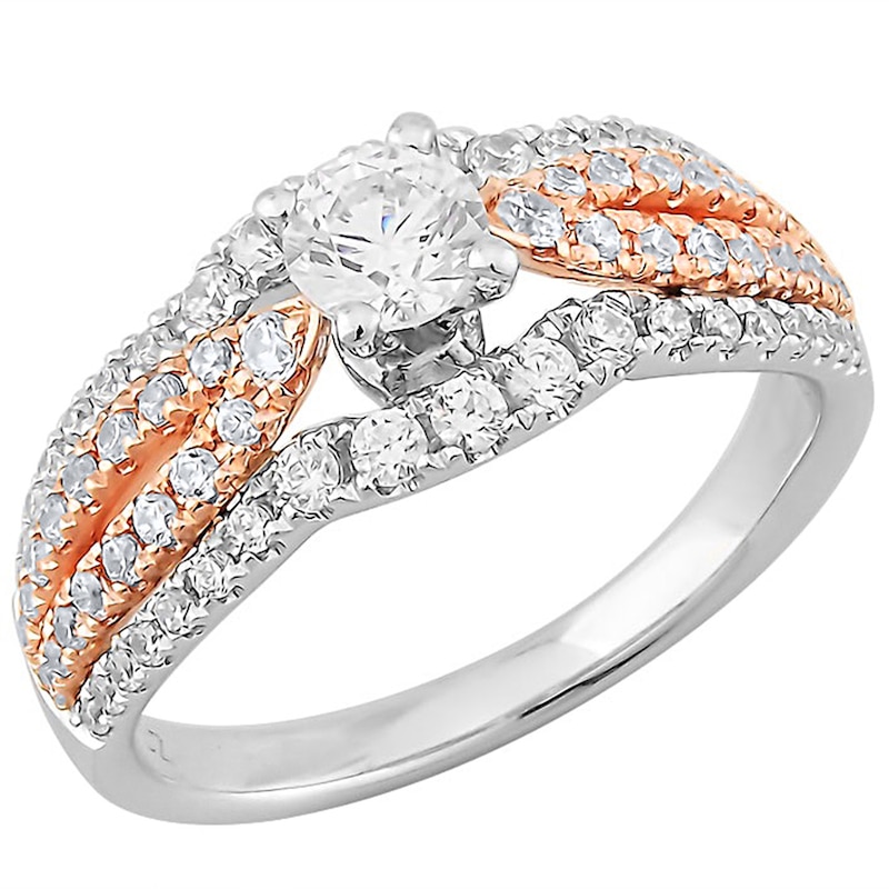 Main Image 1 of 1 CT. T.W. Diamond Multi-Row Engagement Ring in 14K Two-Tone Gold