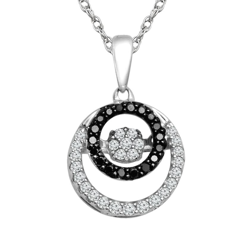 Main Image 1 of 1/5 CT. T.W. Enhanced Black and White Diamond Double Circle Pendant in 10K White Gold