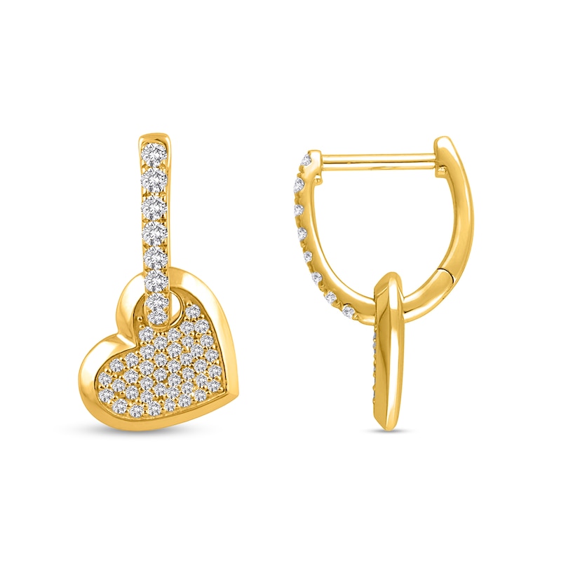 1/2 CT. T.W. Diamond Heart Drop Earrings in 14K Gold