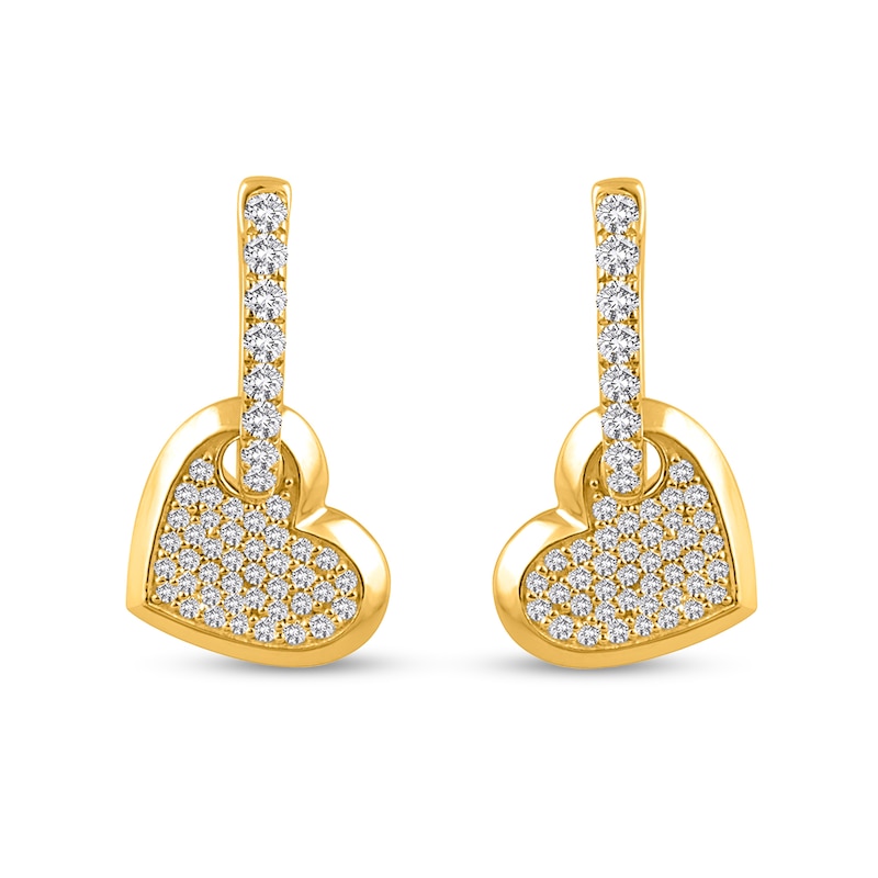 1/2 CT. T.W. Diamond Heart Drop Earrings in 14K Gold