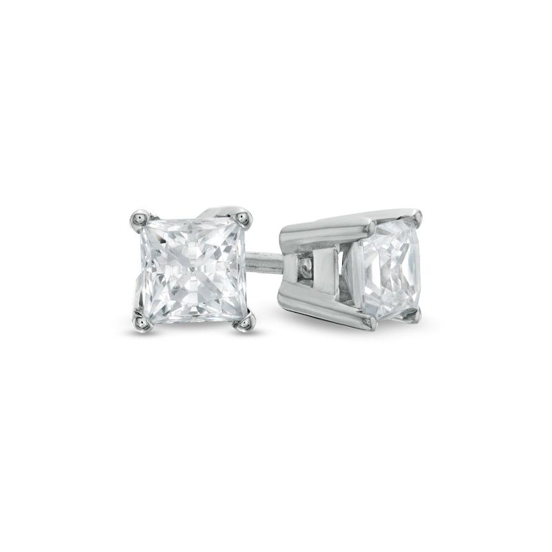 5/8 CT. T.W. Princess-Cut Diamond Solitaire Stud Earrings in 10K White Gold (I/I3)