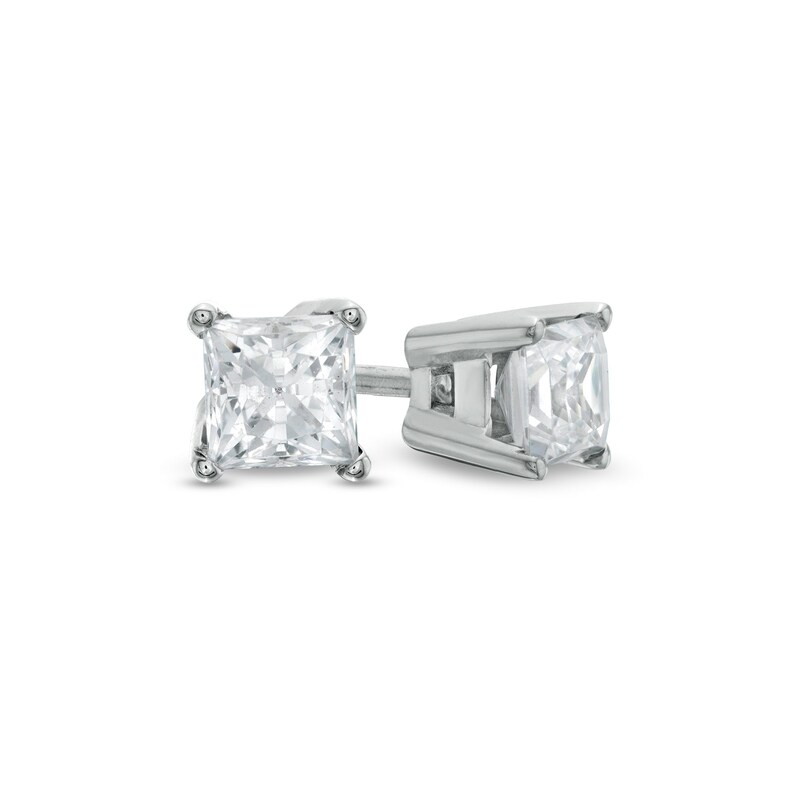 Main Image 1 of 5/8 CT. T.W. Princess-Cut Diamond Solitaire Stud Earrings in 10K White Gold (I/I3)