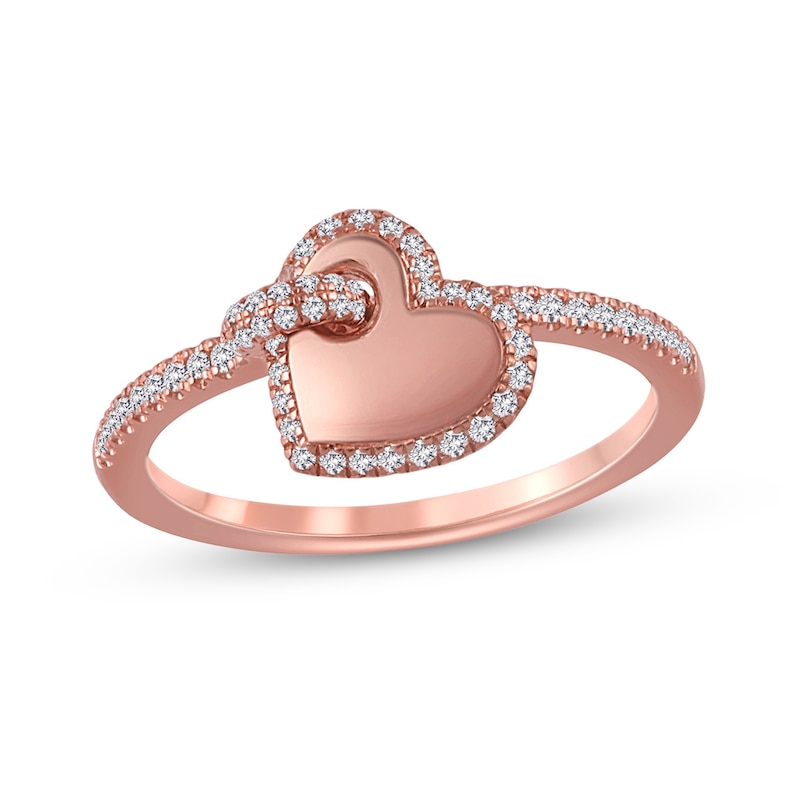 Main Image 1 of 1/4 CT. T.W. Diamond Frame Heart Ring in 10K Rose Gold