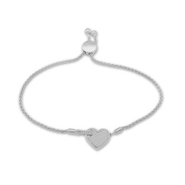 3/8 CT. T.W. Composite Diamond Heart Bolo Bracelet in 10K White Gold – 7&quot;