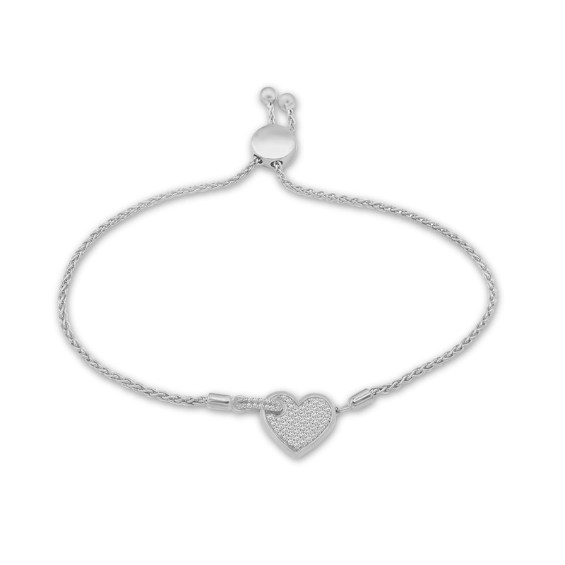 Main Image 1 of 3/8 CT. T.W. Composite Diamond Heart Bolo Bracelet in 10K White Gold – 7"