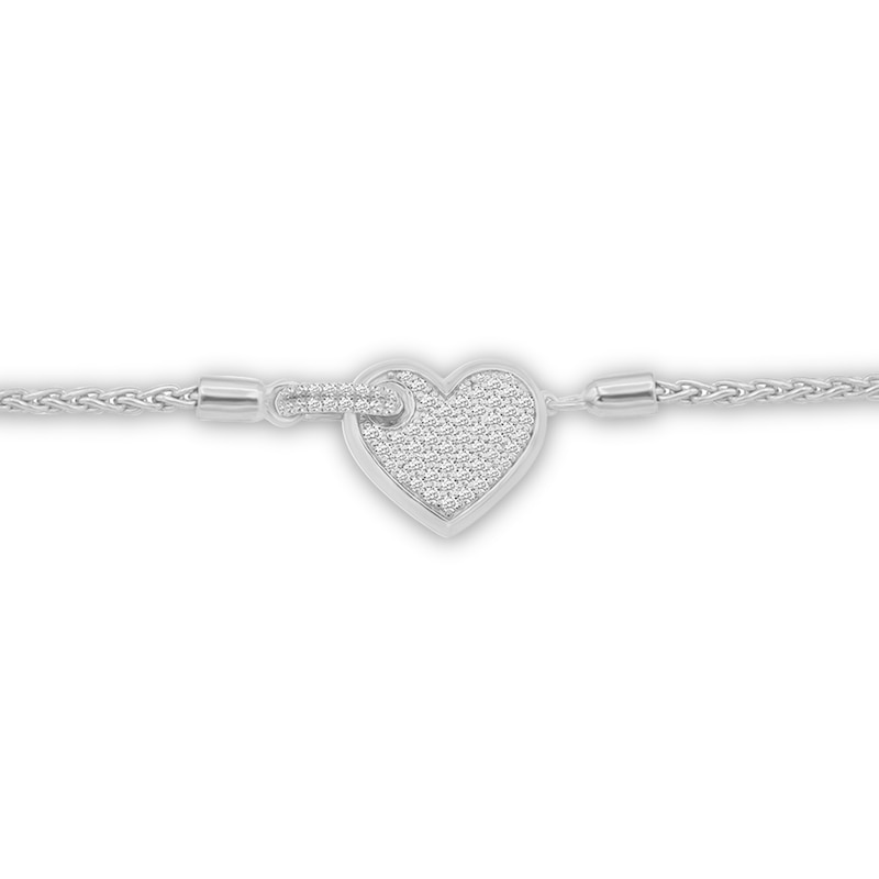 3/8 CT. T.W. Composite Diamond Heart Bolo Bracelet in 10K White Gold – 7"