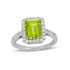 Thumbnail Image 0 of Octagonal Peridot and White Lab-Created Sapphire Frame Ring in Sterling Silver