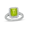 Thumbnail Image 1 of Octagonal Peridot and White Lab-Created Sapphire Frame Ring in Sterling Silver