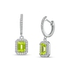 Thumbnail Image 0 of Octagonal Peridot and White Lab-Created Sapphire Frame Drop Earrings in Sterling Silver