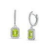 Thumbnail Image 1 of Octagonal Peridot and White Lab-Created Sapphire Frame Drop Earrings in Sterling Silver