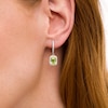 Thumbnail Image 2 of Octagonal Peridot and White Lab-Created Sapphire Frame Drop Earrings in Sterling Silver