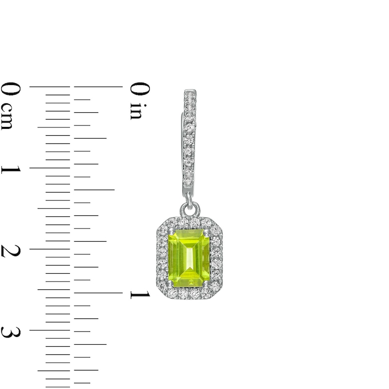 Octagonal Peridot and White Lab-Created Sapphire Frame Drop Earrings in Sterling Silver