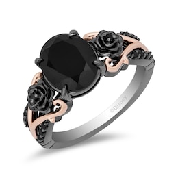 Enchanted Disney Villains Maleficent Oval Onyx and 1/6 CT. T.W. Diamond Ring in Sterling Silver and 10K Rose Gold