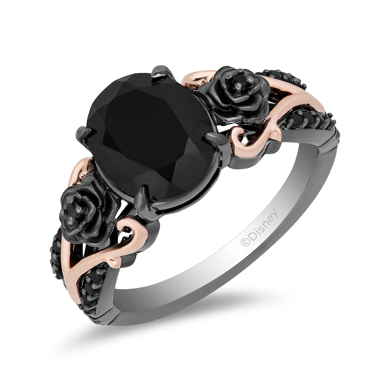 Main Image 1 of Enchanted Disney Villains Maleficent Oval Onyx and 1/6 CT. T.W. Diamond Ring in Sterling Silver and 10K Rose Gold