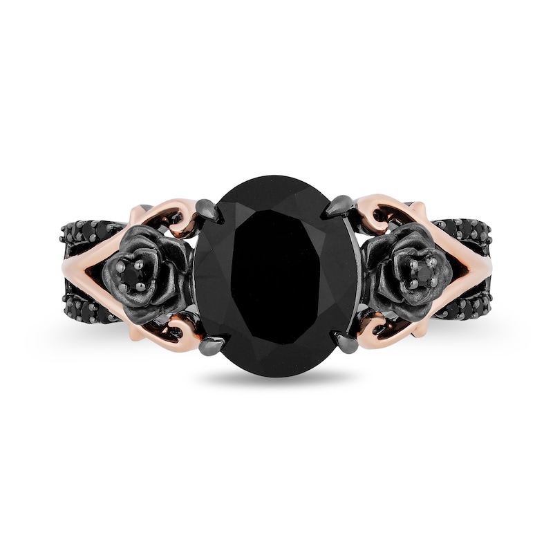 Main Image 4 of Enchanted Disney Villains Maleficent Oval Onyx and 1/6 CT. T.W. Diamond Ring in Sterling Silver and 10K Rose Gold
