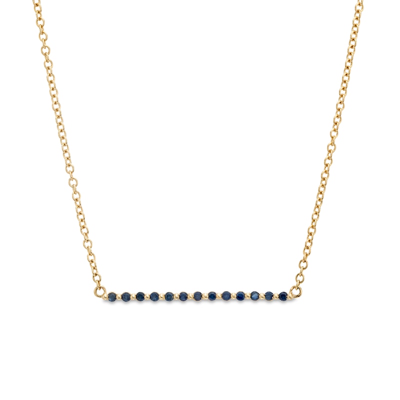 Main Image 1 of Blue Sapphire and Beaded Alternating Bar Necklace in 10K Gold