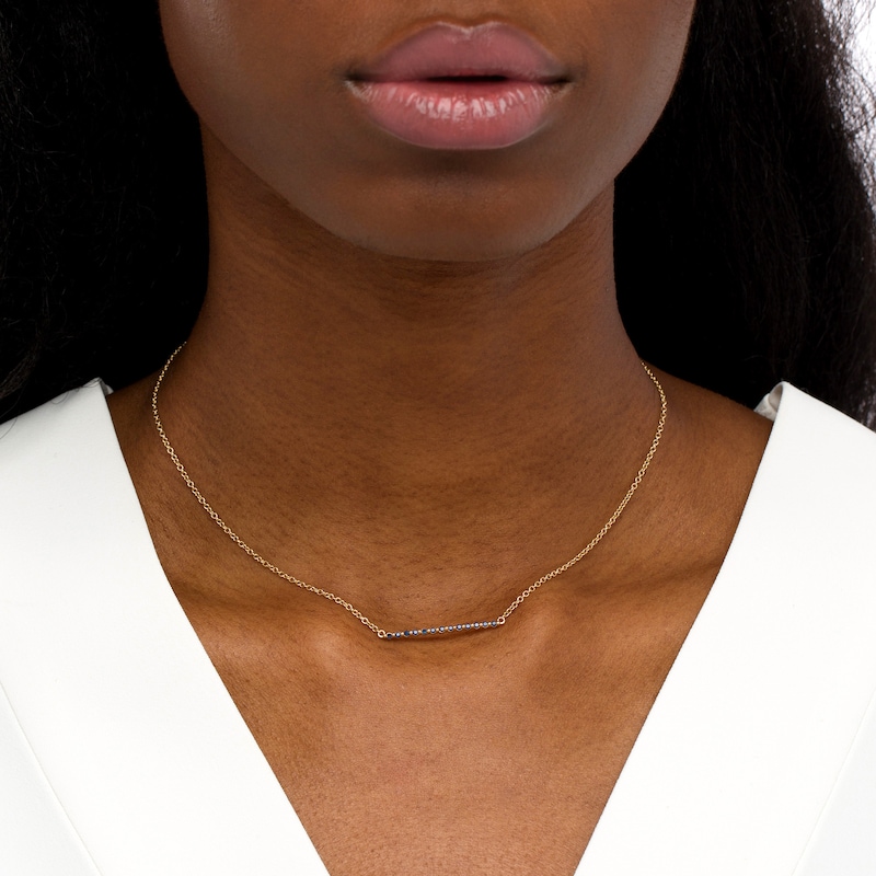 Main Image 2 of Blue Sapphire and Beaded Alternating Bar Necklace in 10K Gold