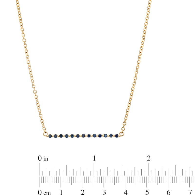 Main Image 4 of Blue Sapphire and Beaded Alternating Bar Necklace in 10K Gold