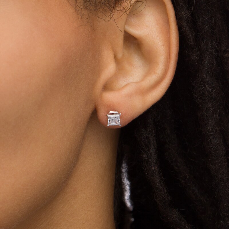 1-1/6 CT. T.W. Princess-Cut Diamond Solitaire Stud Earrings in 14K White Gold (I/I1)