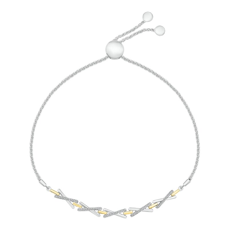 Main Image 1 of 1/5 CT. T.W. Diamond "X" Bolo Bracelet in Sterling Silver and 10K Gold – 9.5"